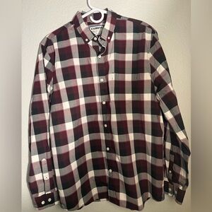 Express Men's Plaid Shirt - Burgundy and Black Size Large